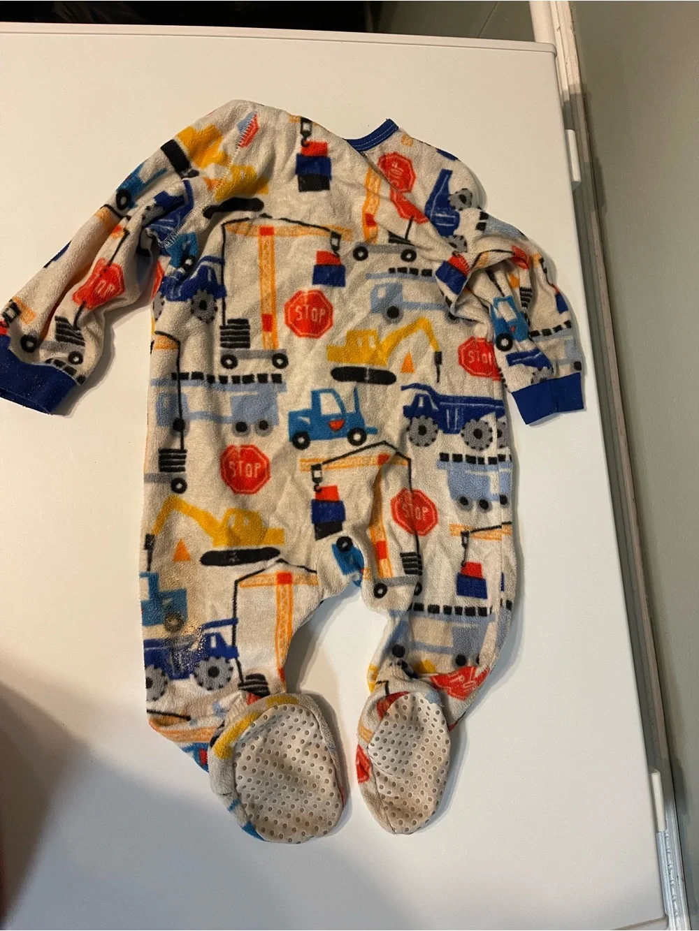 Cozy Cream Construction Print Fleece One-Piece Pajamas